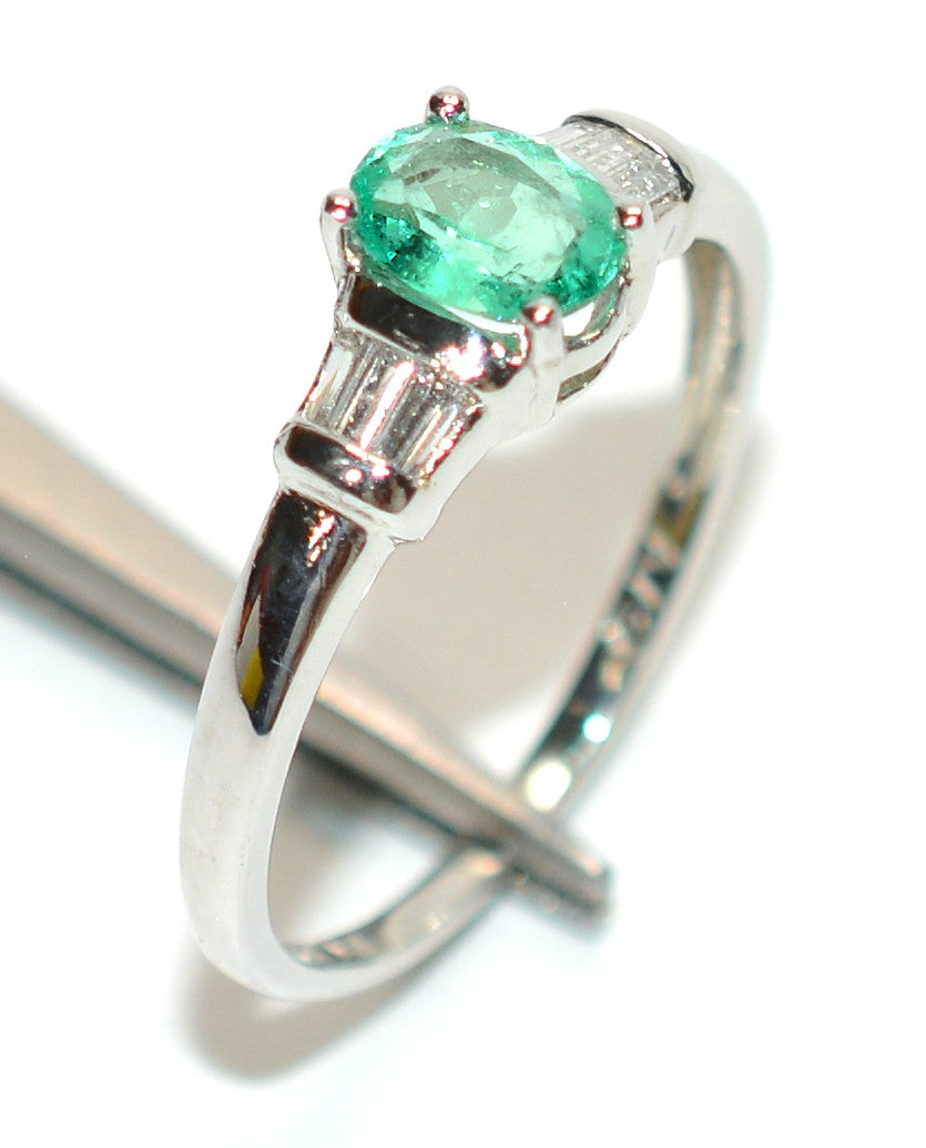 Natural Colombian Emerald & Diamond Ring Platinum Ring .56tcw Gemstone Engagement Ring Estate Jewelry Vintage Jewelry Birthstone Ring