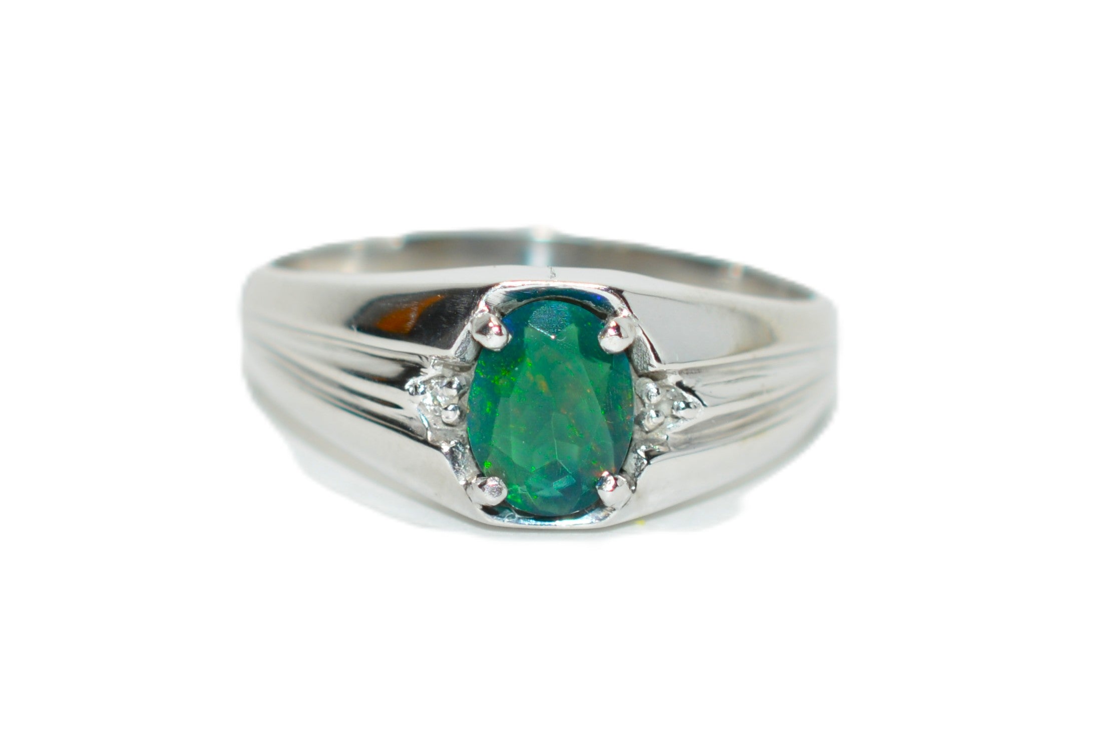 Natural Black Opal Ring 10K White Gold .67tcw Men's Ring Lightning Ridge Opal Ring Solitaire Ring Vintage Ring Birthstone Ring Rare Gemstone