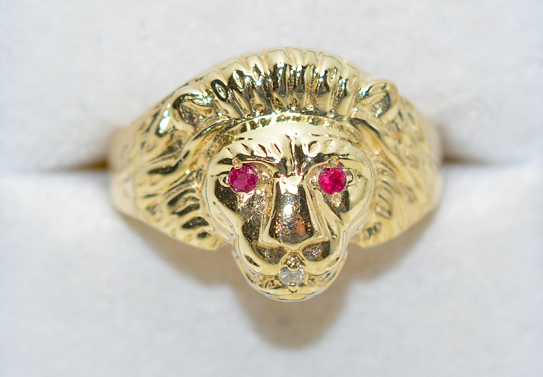 Natural Ruby & Diamond Ring 10K Solid Gold .13tcw Lion Ring Statement Ring Mens Ring Cocktail Ring Vintage Estate Jewelry Animal Jewellery