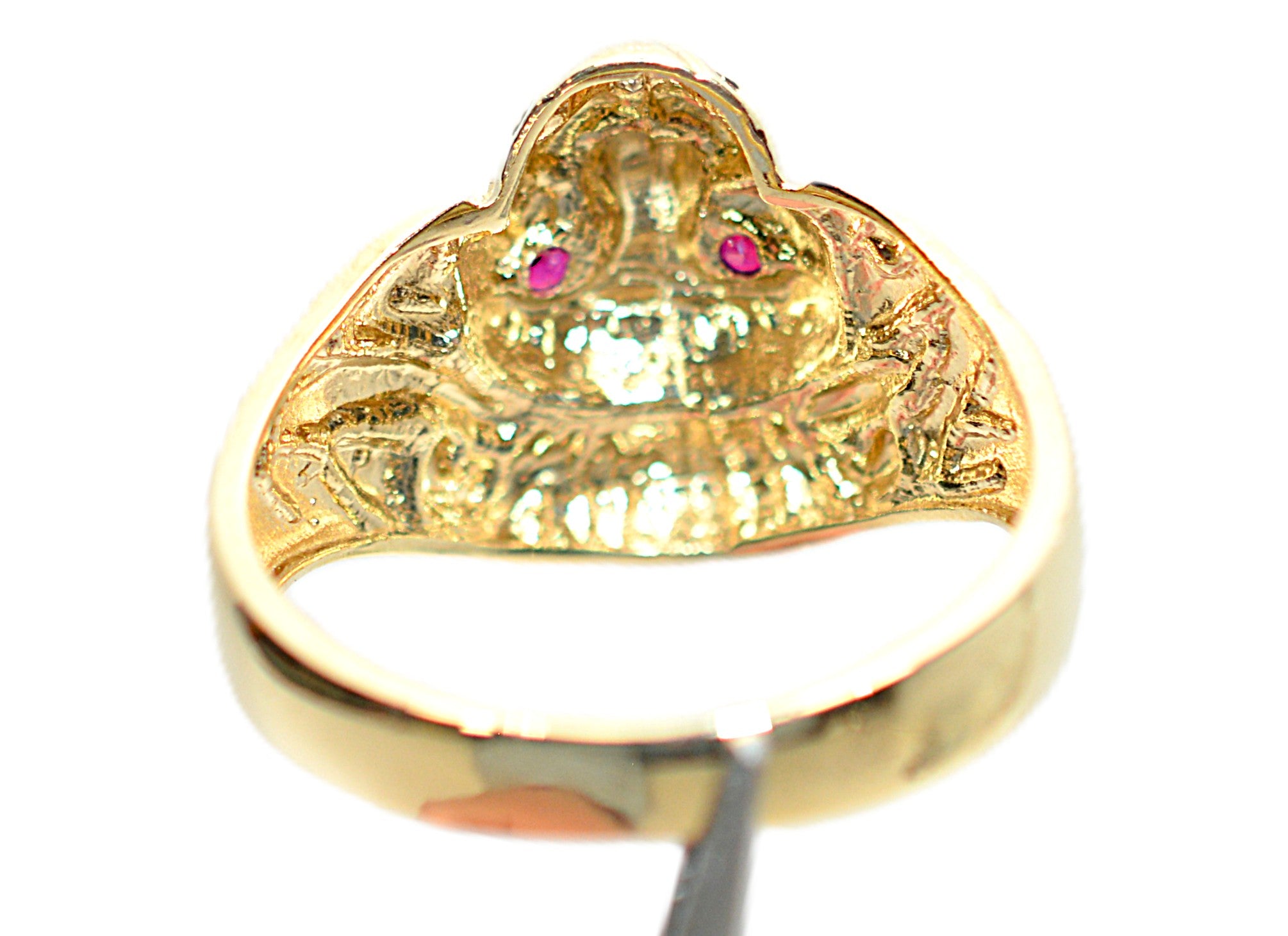 Natural Ruby & Diamond Ring 10K Solid Gold .13tcw Lion Ring Statement Ring Mens Ring Cocktail Ring Vintage Estate Jewelry Animal Jewellery