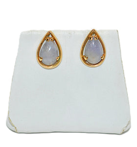 Natural Moonstone Earrings 14K Gold Earrings Solitaire Earrings Stud Earrings Vintage Estate Jewelry Fine Jewellery