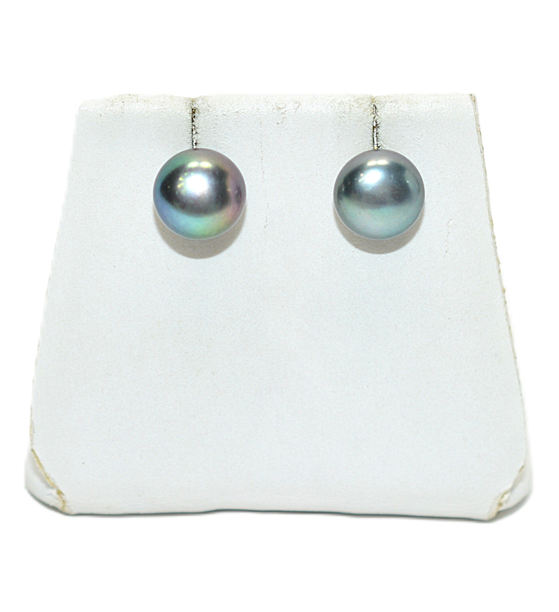 Natural Tahitian Pearl Earrings 14K Gold Earrings Solitaire Earrings Stud Earrings Vintage Estate October Birthstone Gray Pearl Jewelry