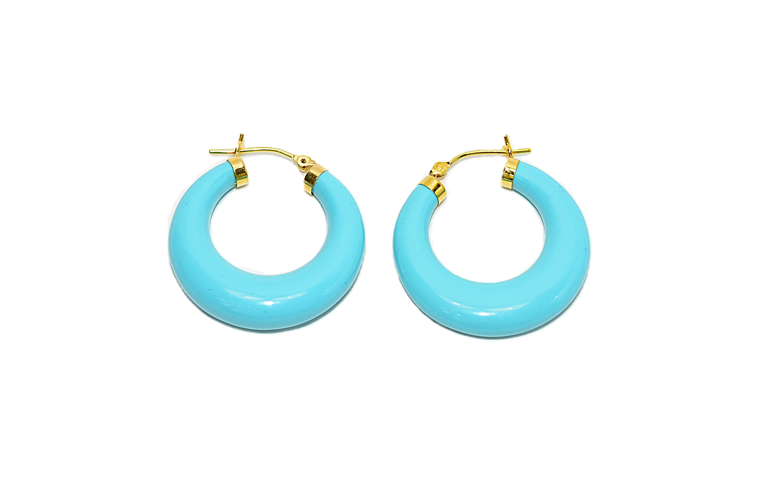 Natural Turquoise Earrings 14K Solid Gold Hoop Earrings Solitaire Earrings Gemstone Earring Turquoise Hoops Blue Birthstone Earrings Fine