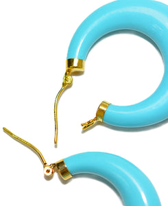 Natural Turquoise Earrings 14K Solid Gold Hoop Earrings Solitaire Earrings Gemstone Earring Turquoise Hoops Blue Birthstone Earrings Fine
