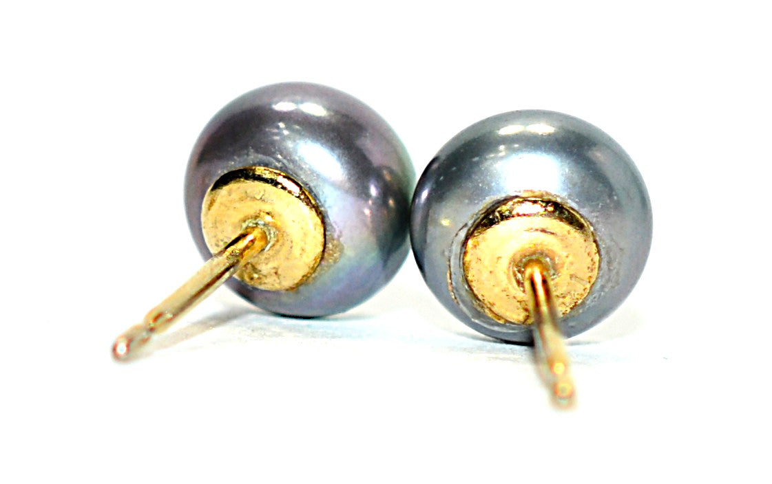 Natural Tahitian Pearl Earrings 14K Gold Earrings Solitaire Earrings Stud Earrings Vintage Estate October Birthstone Gray Pearl Jewelry