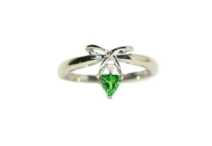 Natural Tsavorite Garnet & Diamond Ring 14K White Gold .27tcw Trillion Ring Green Ring Gemstone Ring Garnet Ring Tsavorite Ring Estate Ring