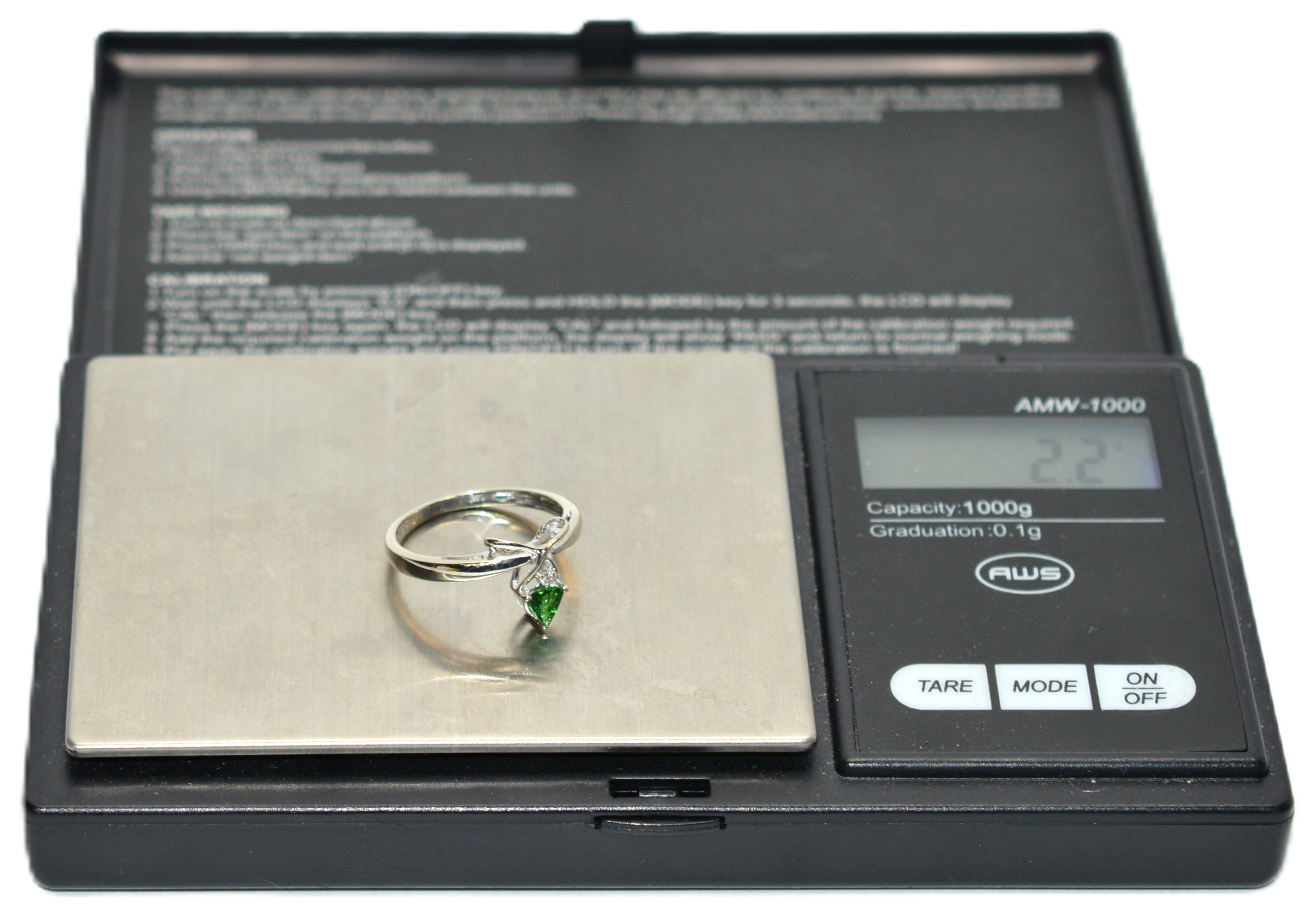 Natural Tsavorite Garnet & Diamond Ring 14K White Gold .27tcw Trillion Ring Green Ring Gemstone Ring Garnet Ring Tsavorite Ring Estate Ring