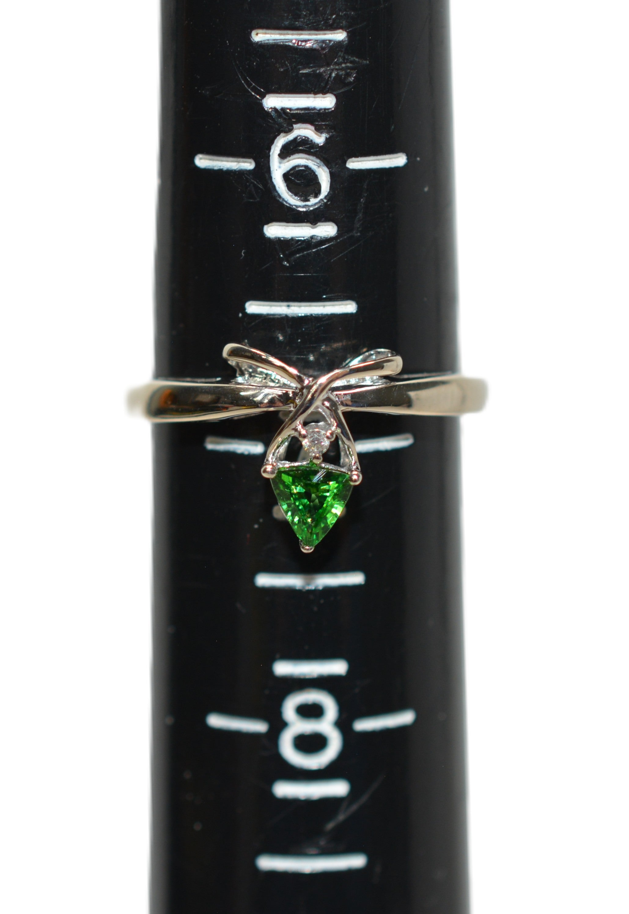 Natural Tsavorite Garnet & Diamond Ring 14K White Gold .27tcw Trillion Ring Green Ring Gemstone Ring Garnet Ring Tsavorite Ring Estate Ring
