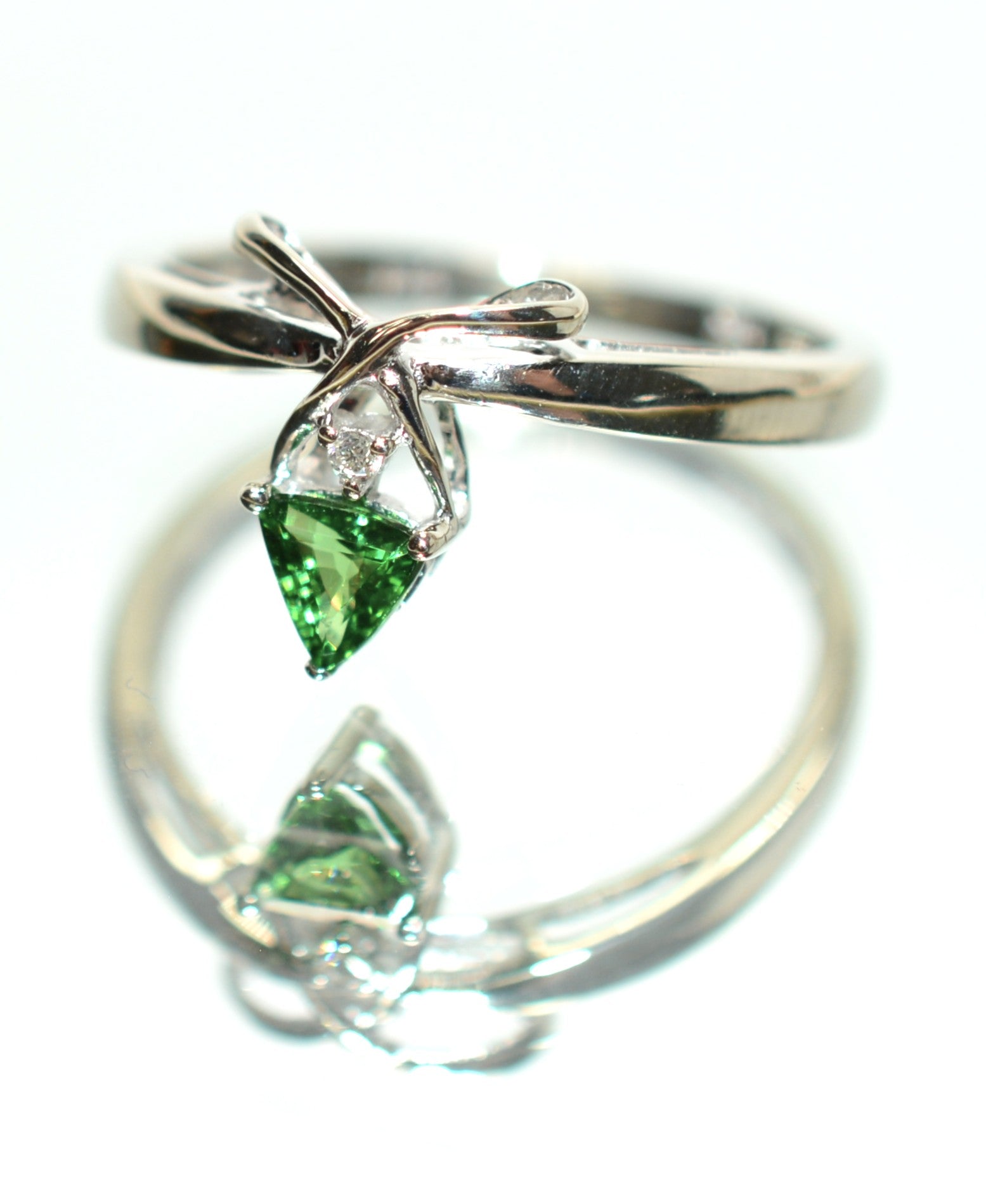 Natural Tsavorite Garnet & Diamond Ring 14K White Gold .27tcw Trillion Ring Green Ring Gemstone Ring Garnet Ring Tsavorite Ring Estate Ring