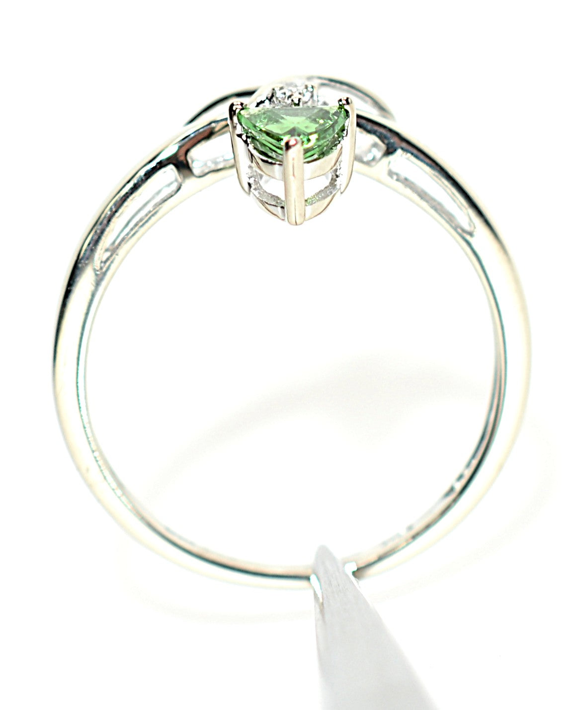Natural Tsavorite Garnet & Diamond Ring 14K White Gold .27tcw Trillion Ring Green Ring Gemstone Ring Garnet Ring Tsavorite Ring Estate Ring