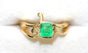 Natural Colombian Emerald Ring 14K Yellow Gold .61ct September Birthstone Ring Green Gemstone Ring Solitaire Ring Vintage Statement Ring