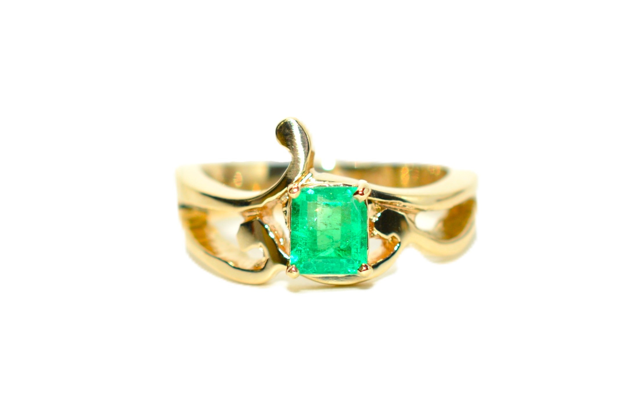 Natural Colombian Emerald Ring 14K Yellow Gold .61ct September Birthstone Ring Green Gemstone Ring Solitaire Ring Vintage Statement Ring