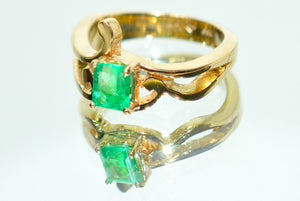 Natural Colombian Emerald Ring 14K Yellow Gold .61ct September Birthstone Ring Green Gemstone Ring Solitaire Ring Vintage Statement Ring