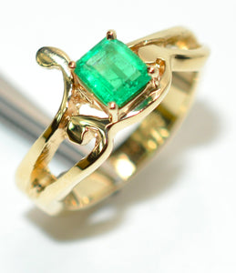 Natural Colombian Emerald Ring 14K Yellow Gold .61ct September Birthstone Ring Green Gemstone Ring Solitaire Ring Vintage Statement Ring