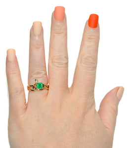 Natural Colombian Emerald Ring 14K Yellow Gold .61ct September Birthstone Ring Green Gemstone Ring Solitaire Ring Vintage Statement Ring