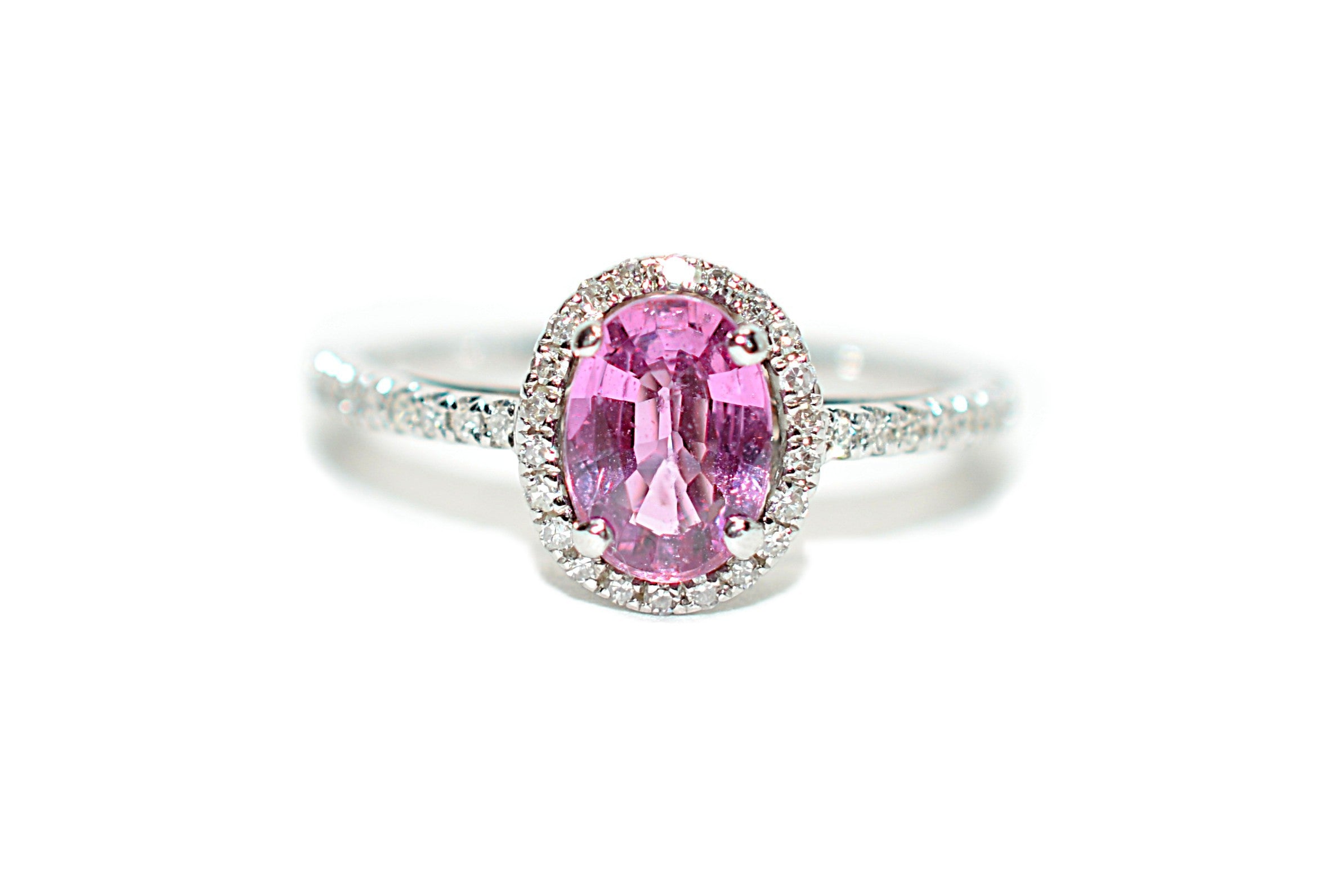 Natural Padparadscha Sapphire & Diamond Ring 14K White Gold 1.40tcw Engagement Wedding Bridal Jewelry Pave Ring Bridal Promise Ring Pink Gem