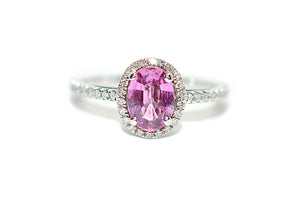 Natural Padparadscha Sapphire & Diamond Ring 14K White Gold 1.40tcw Engagement Wedding Bridal Jewelry Pave Ring Bridal Promise Ring Pink Gem