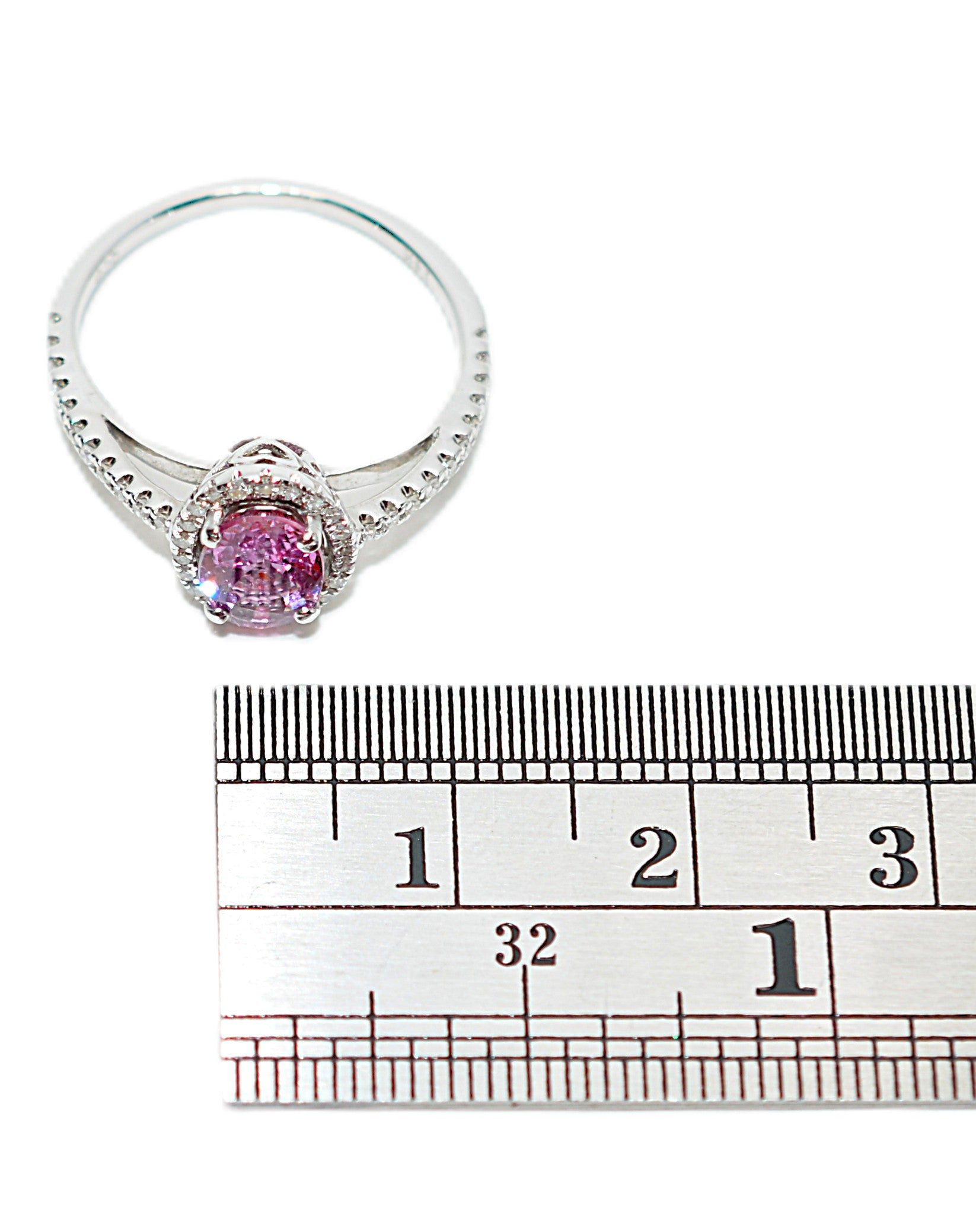 Natural Padparadscha Sapphire & Diamond Ring 14K White Gold 1.40tcw Engagement Wedding Bridal Jewelry Pave Ring Bridal Promise Ring Pink Gem