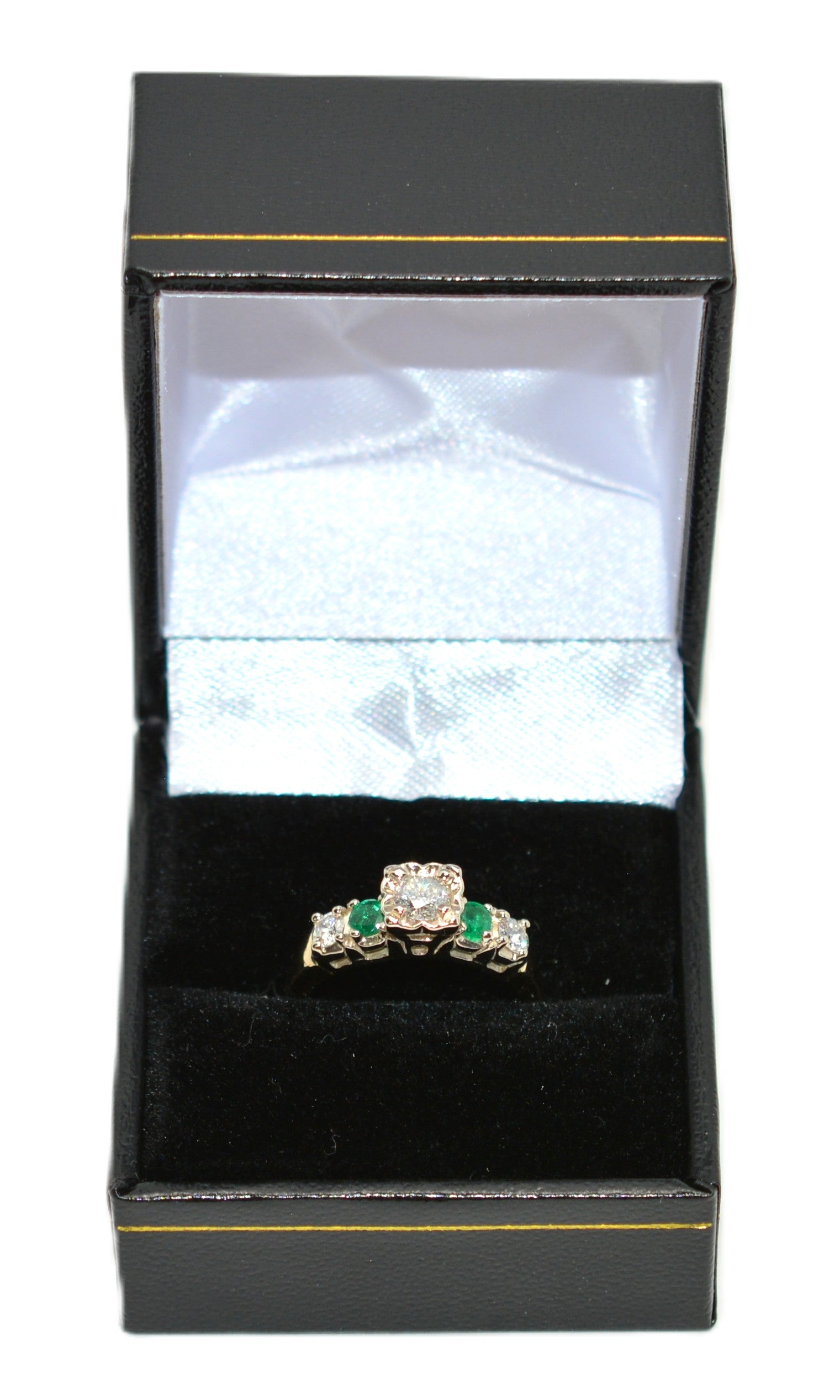 Natural Diamond & Colombian Emerald Ring 14K Solid Gold .64tcw Engagement Ring Statement Ring Vintage Ring Wedding Ring May Birthstone Ring