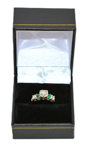 Natural Diamond & Colombian Emerald Ring 14K Solid Gold .64tcw Engagement Ring Statement Ring Vintage Ring Wedding Ring May Birthstone Ring