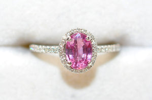 Natural Padparadscha Sapphire & Diamond Ring 14K White Gold 1.40tcw Engagement Wedding Bridal Jewelry Pave Ring Bridal Promise Ring Pink Gem