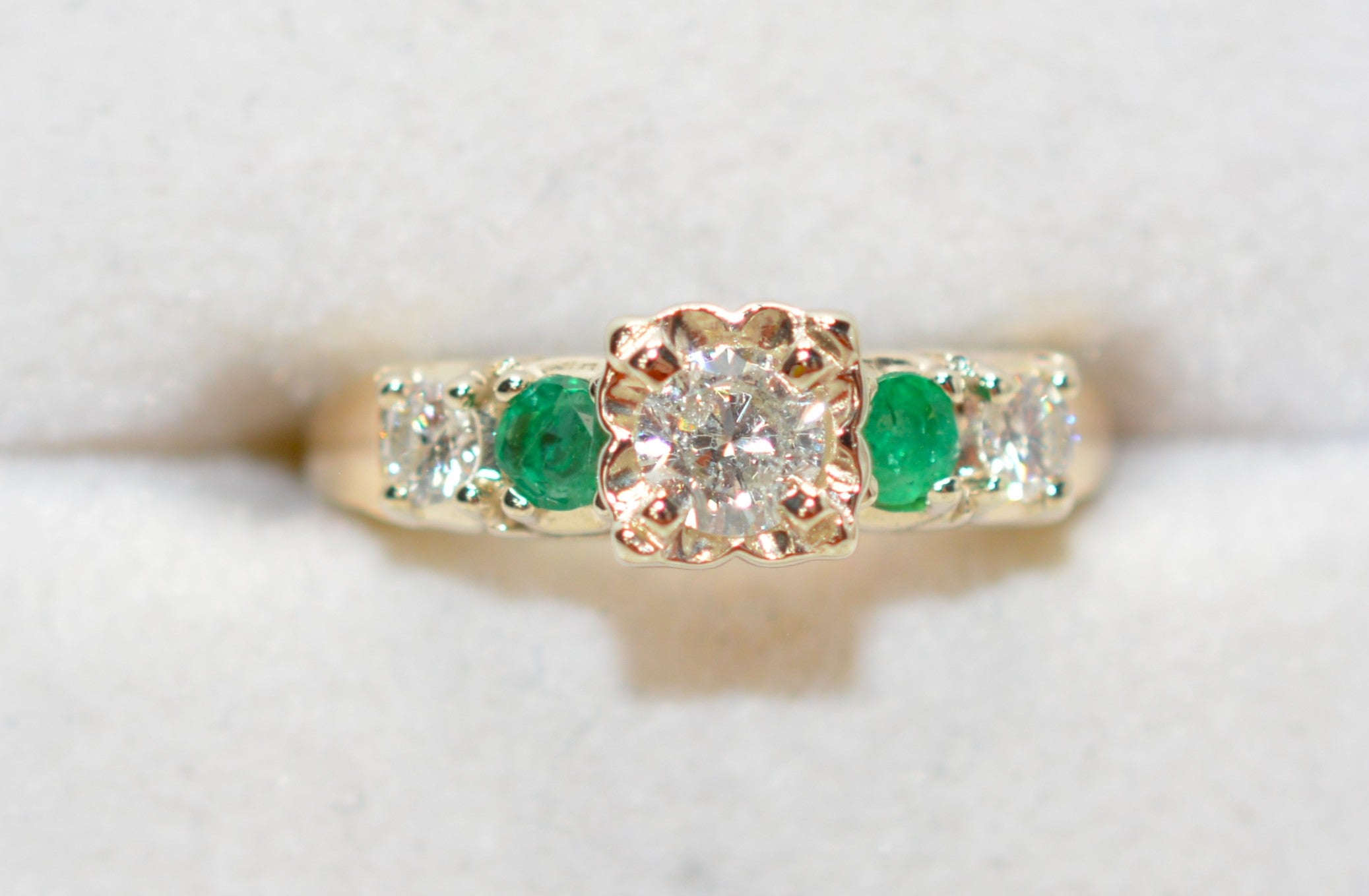 Natural Diamond & Colombian Emerald Ring 14K Solid Gold .64tcw Engagement Ring Statement Ring Vintage Ring Wedding Ring May Birthstone Ring