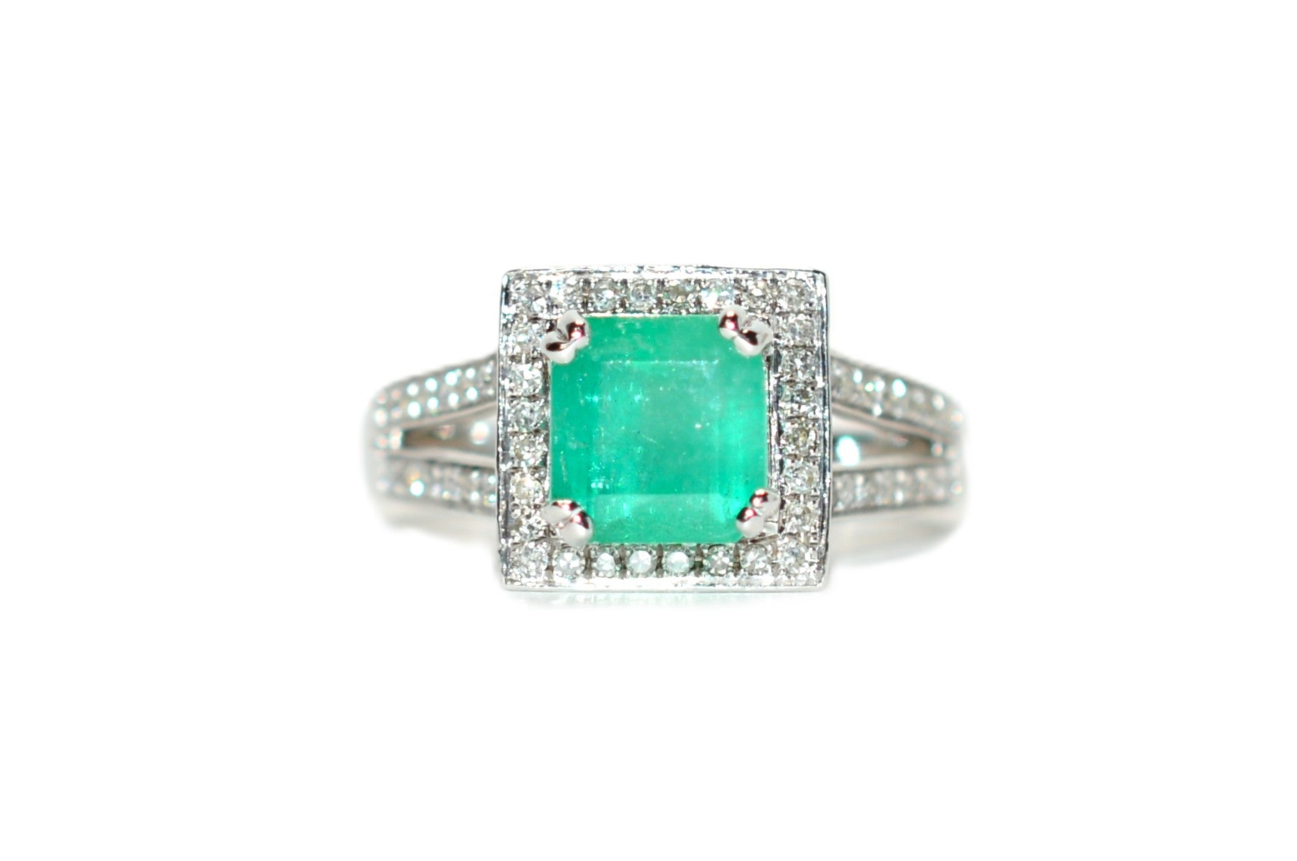 Natural Colombian Emerald & Diamond Ring 14K White Gold 2.37tcw Engagement Ring Statement Ring Wedding Ring May Birthstone Bridal Jewelry