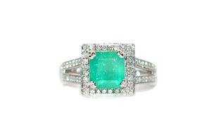 Natural Colombian Emerald & Diamond Ring 14K White Gold 2.37tcw Engagement Ring Statement Ring Wedding Ring May Birthstone Bridal Jewelry