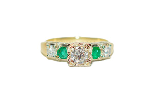 Natural Diamond & Colombian Emerald Ring 14K Solid Gold .64tcw Engagement Ring Statement Ring Vintage Ring Wedding Ring May Birthstone Ring