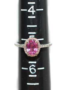Natural Padparadscha Sapphire & Diamond Ring 14K White Gold 1.40tcw Engagement Wedding Bridal Jewelry Pave Ring Bridal Promise Ring Pink Gem