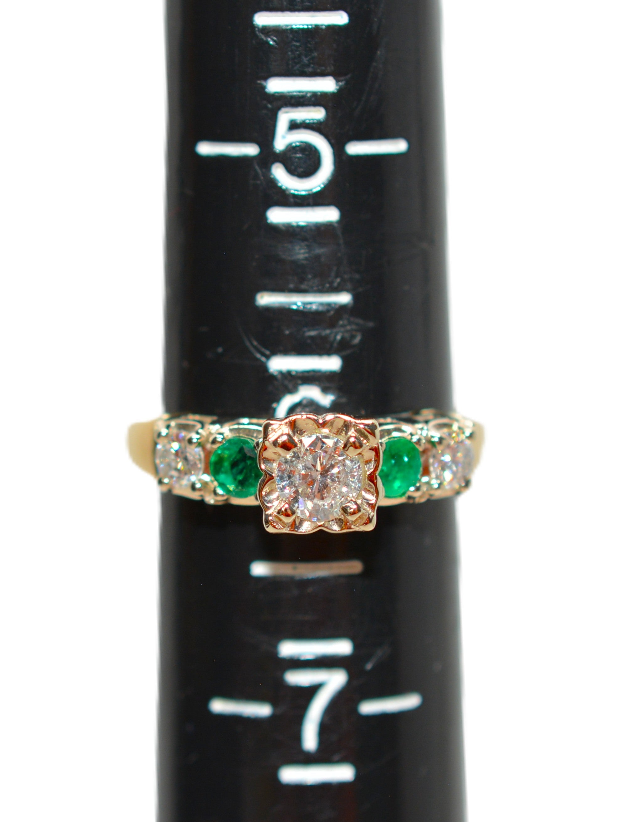 Natural Diamond & Colombian Emerald Ring 14K Solid Gold .64tcw Engagement Ring Statement Ring Vintage Ring Wedding Ring May Birthstone Ring