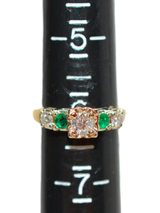 Natural Diamond & Colombian Emerald Ring 14K Solid Gold .64tcw Engagement Ring Statement Ring Vintage Ring Wedding Ring May Birthstone Ring