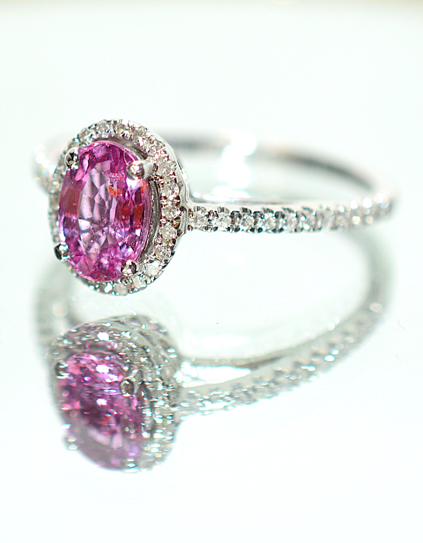 Natural Padparadscha Sapphire & Diamond Ring 14K White Gold 1.40tcw Engagement Wedding Bridal Jewelry Pave Ring Bridal Promise Ring Pink Gem