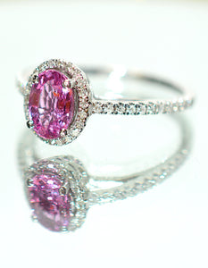 Natural Padparadscha Sapphire & Diamond Ring 14K White Gold 1.40tcw Engagement Wedding Bridal Jewelry Pave Ring Bridal Promise Ring Pink Gem