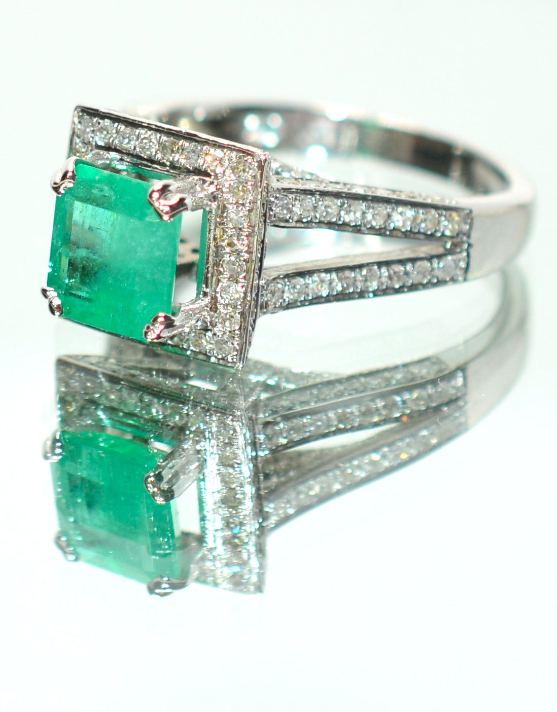 Natural Colombian Emerald & Diamond Ring 14K White Gold 2.37tcw Engagement Ring Statement Ring Wedding Ring May Birthstone Bridal Jewelry