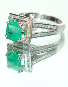 Natural Colombian Emerald & Diamond Ring 14K White Gold 2.37tcw Engagement Ring Statement Ring Wedding Ring May Birthstone Bridal Jewelry