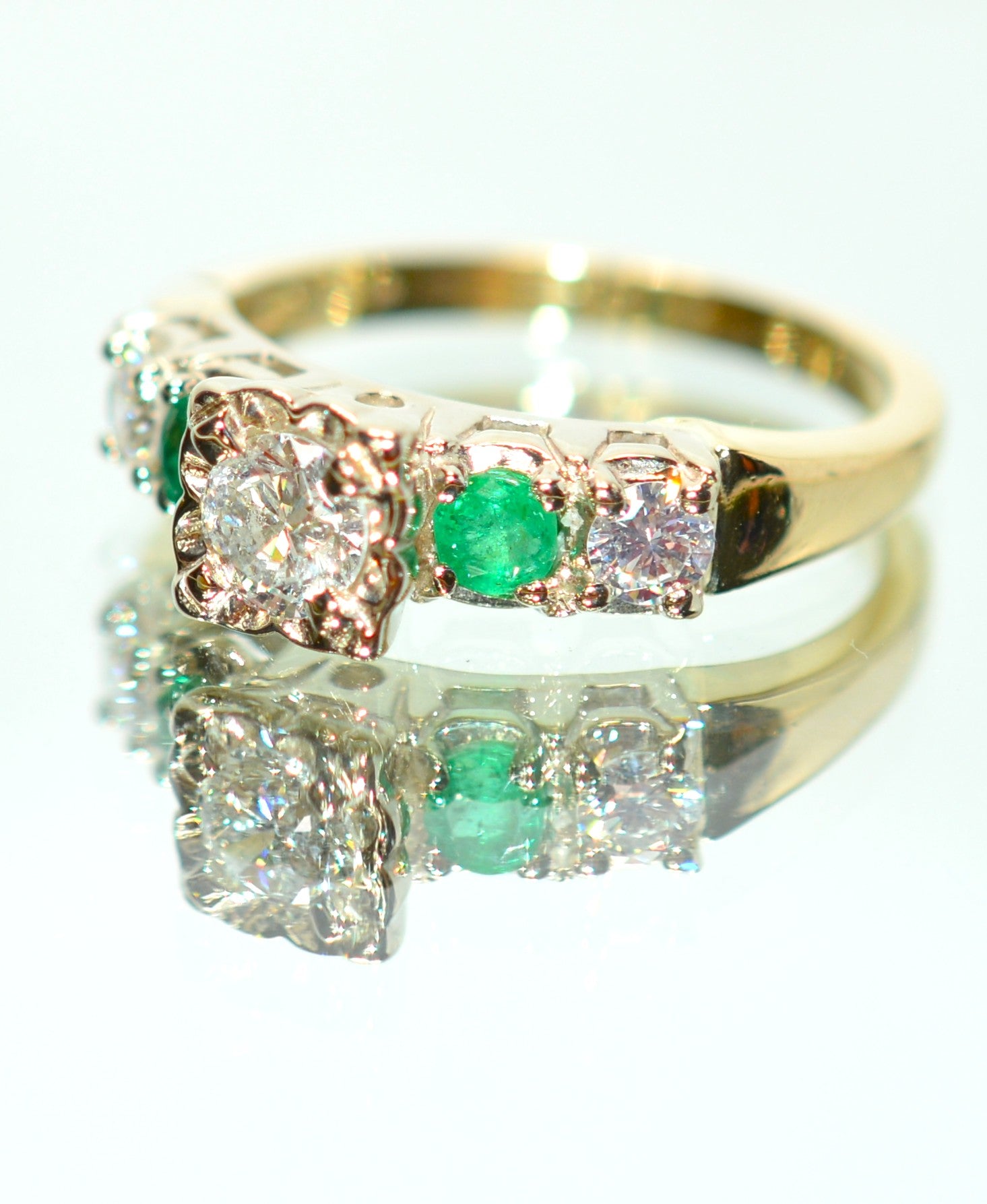 Natural Diamond & Colombian Emerald Ring 14K Solid Gold .64tcw Engagement Ring Statement Ring Vintage Ring Wedding Ring May Birthstone Ring