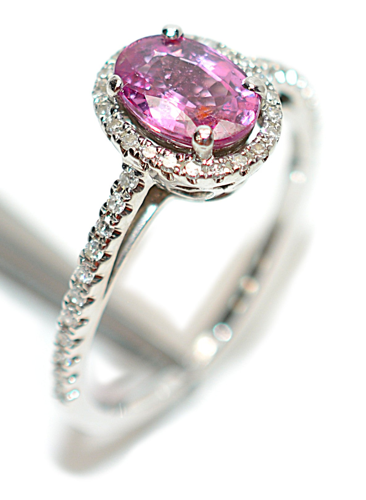 Natural Padparadscha Sapphire & Diamond Ring 14K White Gold 1.40tcw Engagement Wedding Bridal Jewelry Pave Ring Bridal Promise Ring Pink Gem