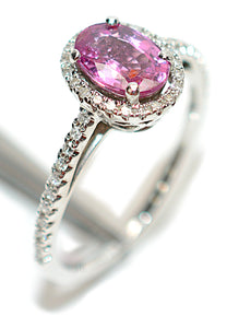 Natural Padparadscha Sapphire & Diamond Ring 14K White Gold 1.40tcw Engagement Wedding Bridal Jewelry Pave Ring Bridal Promise Ring Pink Gem