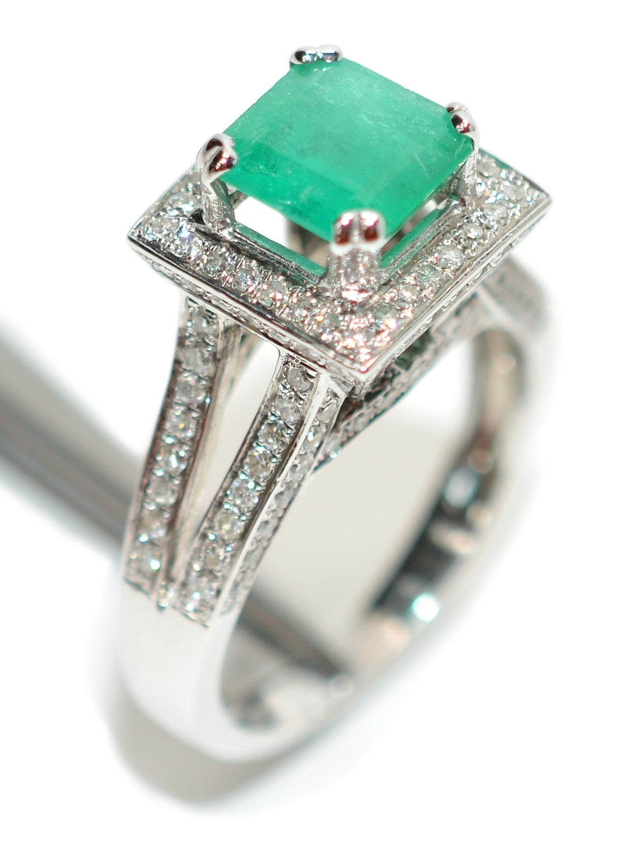 Natural Colombian Emerald & Diamond Ring 14K White Gold 2.37tcw Engagement Ring Statement Ring Wedding Ring May Birthstone Bridal Jewelry
