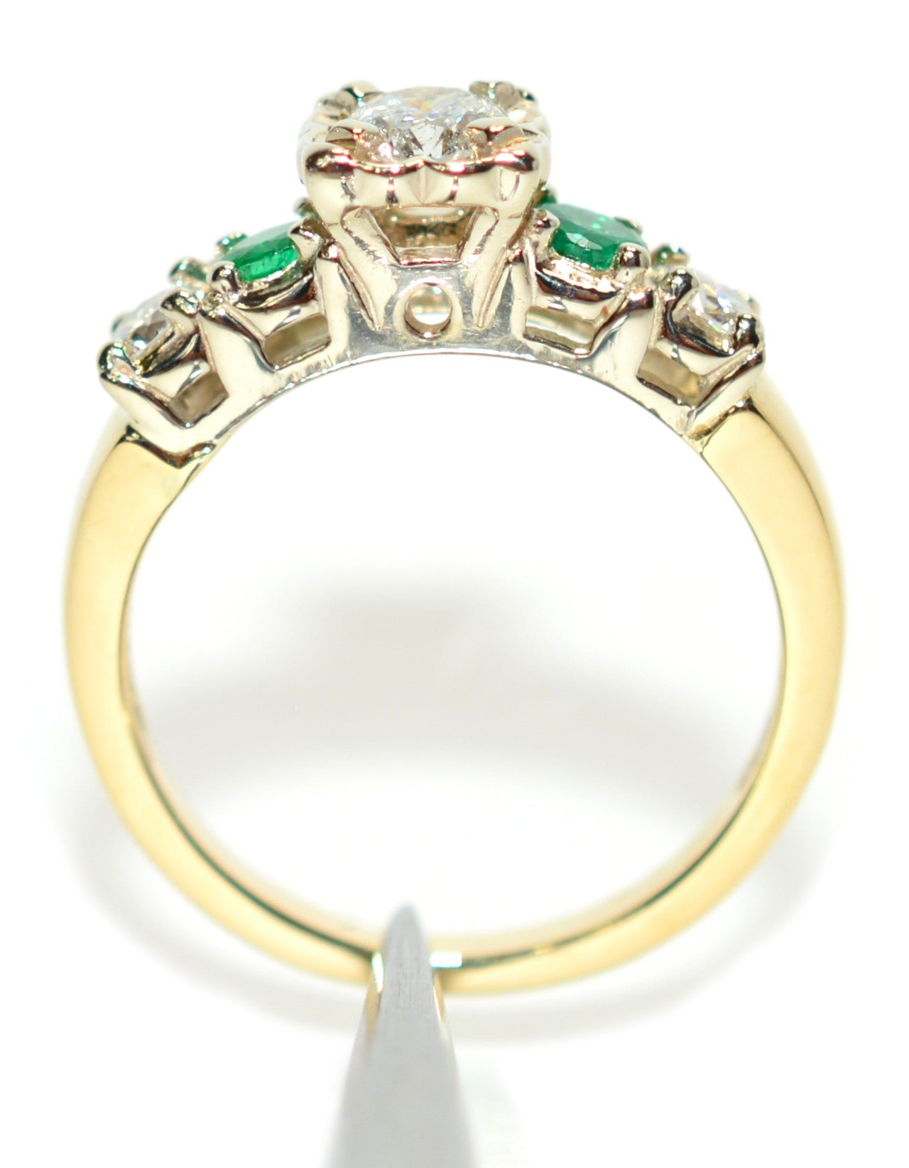 Natural Diamond & Colombian Emerald Ring 14K Solid Gold .64tcw Engagement Ring Statement Ring Vintage Ring Wedding Ring May Birthstone Ring