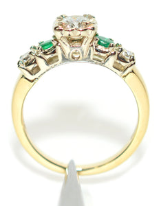 Natural Diamond & Colombian Emerald Ring 14K Solid Gold .64tcw Engagement Ring Statement Ring Vintage Ring Wedding Ring May Birthstone Ring