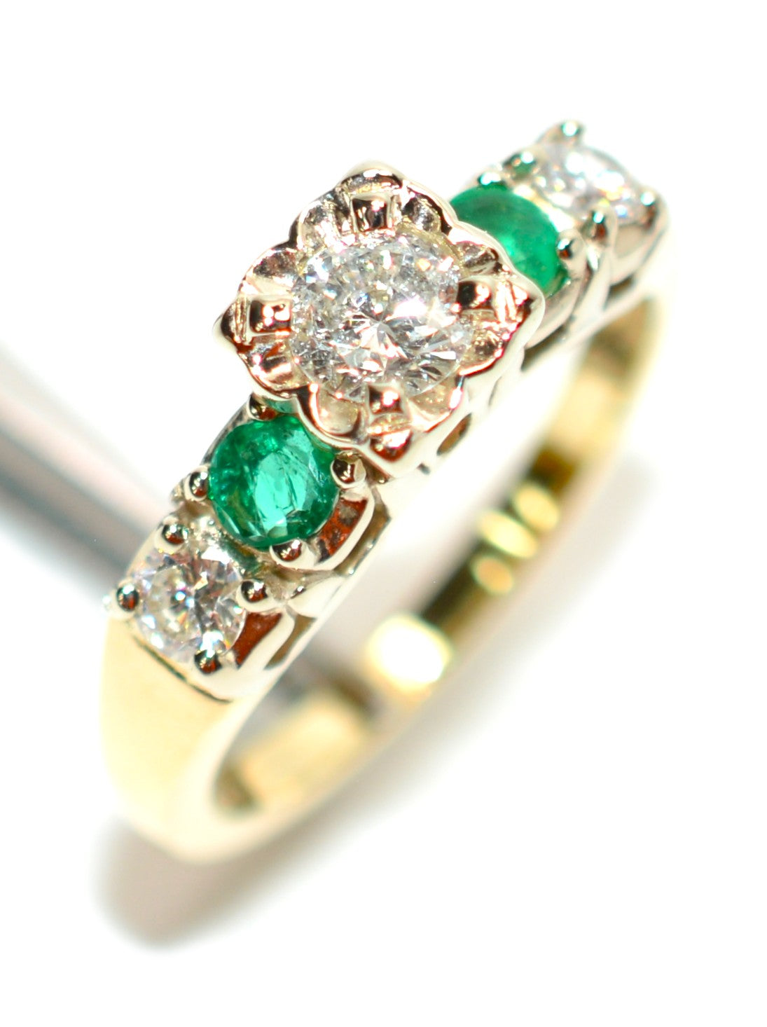 Natural Diamond & Colombian Emerald Ring 14K Solid Gold .64tcw Engagement Ring Statement Ring Vintage Ring Wedding Ring May Birthstone Ring