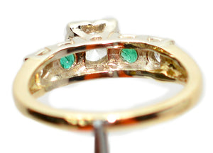 Natural Diamond & Colombian Emerald Ring 14K Solid Gold .64tcw Engagement Ring Statement Ring Vintage Ring Wedding Ring May Birthstone Ring