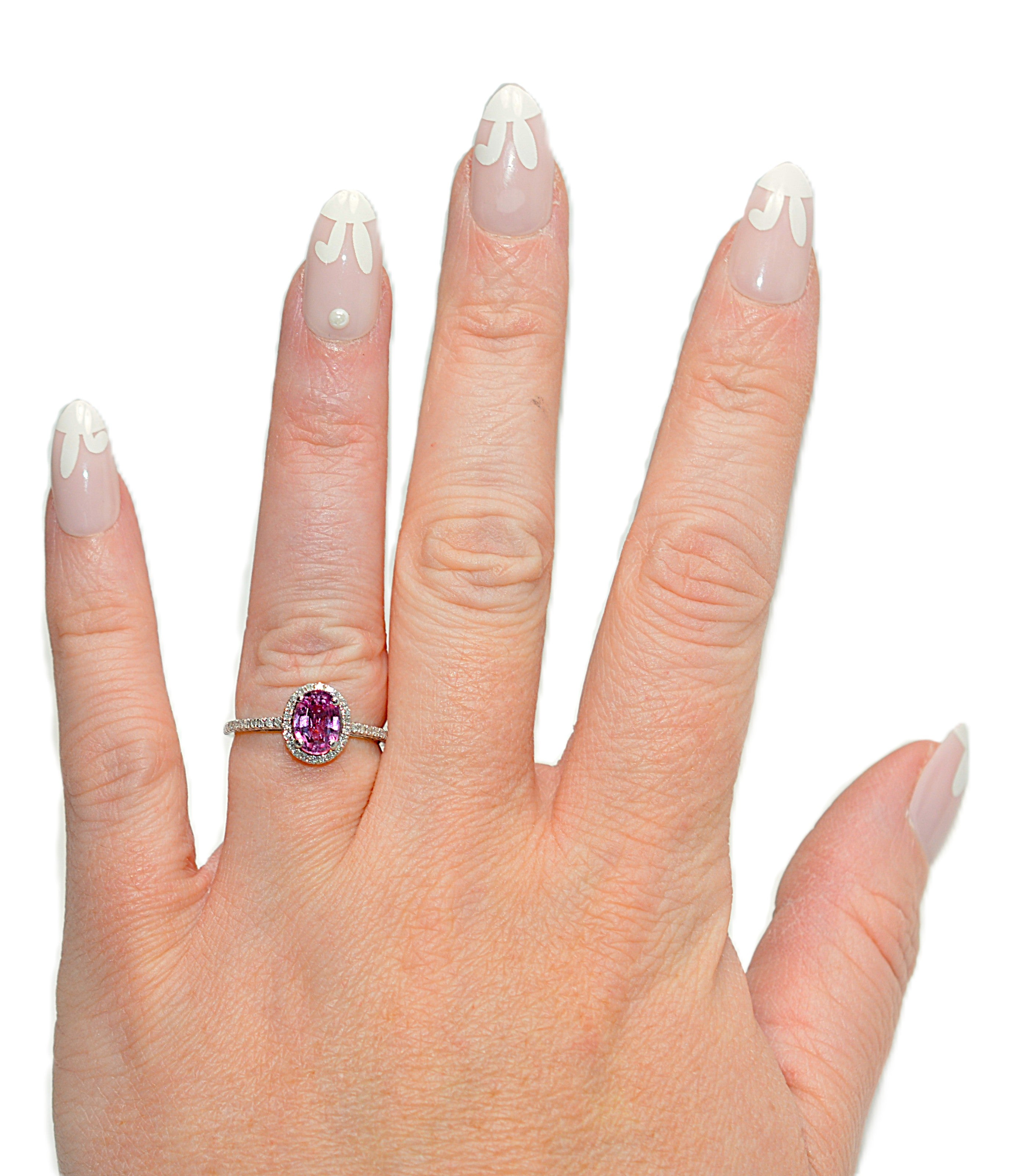 Natural Padparadscha Sapphire & Diamond Ring 14K White Gold 1.40tcw Engagement Wedding Bridal Jewelry Pave Ring Bridal Promise Ring Pink Gem