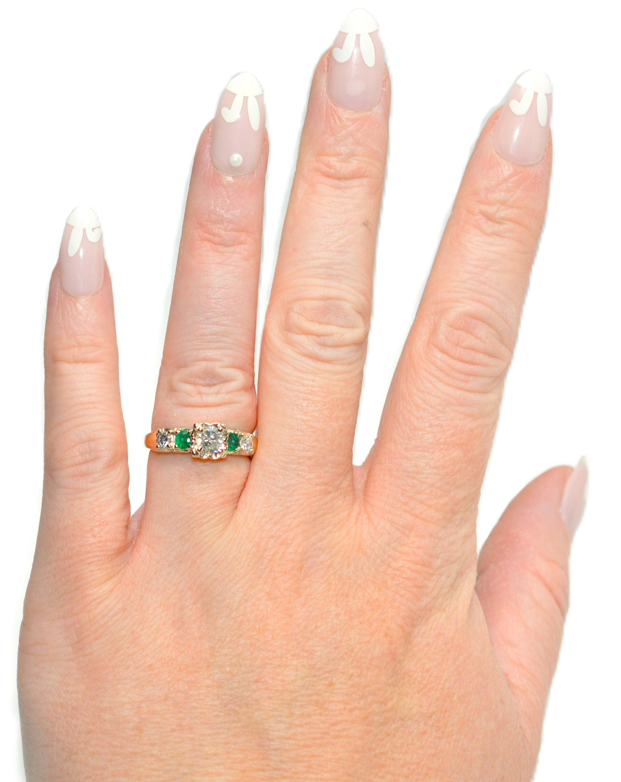 Natural Diamond & Colombian Emerald Ring 14K Solid Gold .64tcw Engagement Ring Statement Ring Vintage Ring Wedding Ring May Birthstone Ring