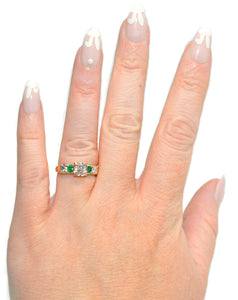 Natural Diamond & Colombian Emerald Ring 14K Solid Gold .64tcw Engagement Ring Statement Ring Vintage Ring Wedding Ring May Birthstone Ring