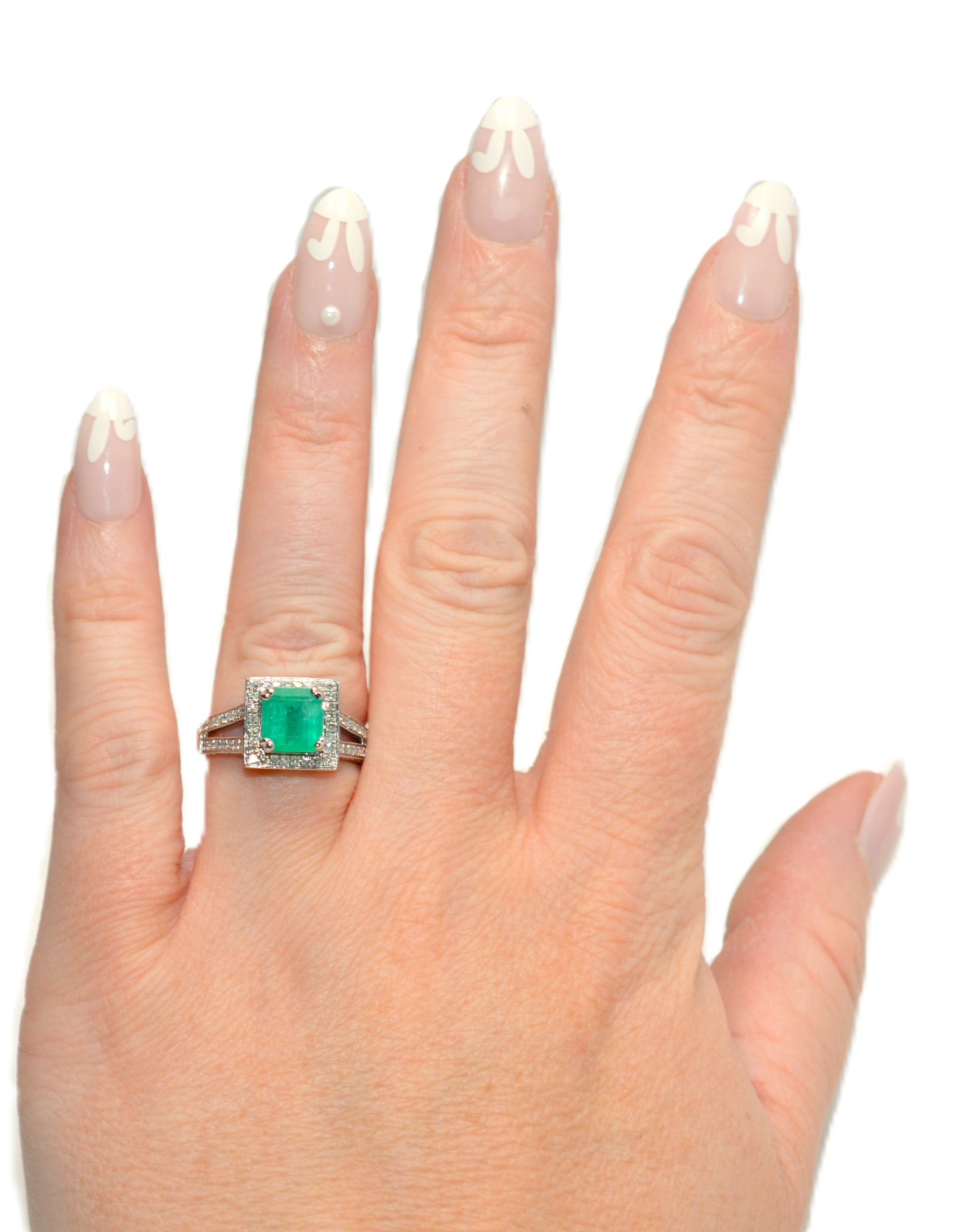 Natural Colombian Emerald & Diamond Ring 14K White Gold 2.37tcw Engagement Ring Statement Ring Wedding Ring May Birthstone Bridal Jewelry