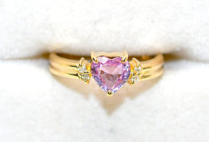 Natural Padparadscha Sapphire & Diamond Ring 18K Solid Gold .63tcw Heart Ring Gemstone Ring Promise Ring Engagement Ring Solitaire Ring Pink Ring Fine