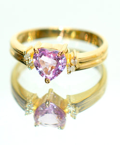 Natural Padparadscha Sapphire & Diamond Ring 18K Solid Gold .63tcw Heart Ring Gemstone Ring Promise Ring Engagement Ring Solitaire Ring Pink Ring Fine
